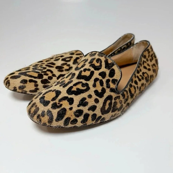 J.crew Addie Leopard Print Loafer Leather Calf Hair Smocking Shoes - Picture 4 of 11